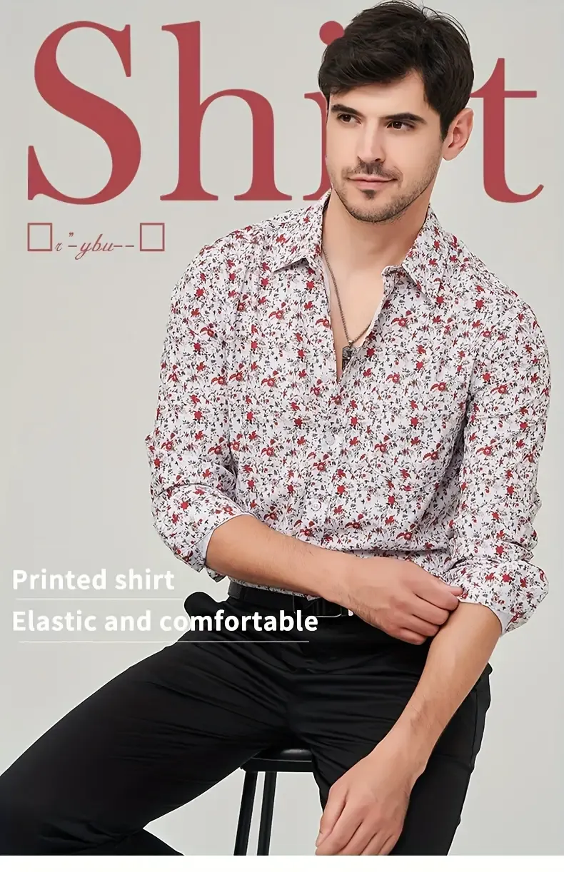 Various Retro Pattern Men's Casual Long Sleeve Lapel Shirt